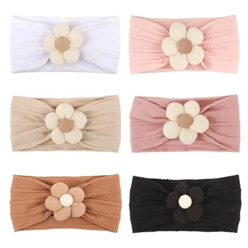 DRESHOW 6 Pezzi Fasce Floreali per Ragazze Nylon Elasticizzato Accessori per Capelli Fatti a Mano per Neonati Bambini