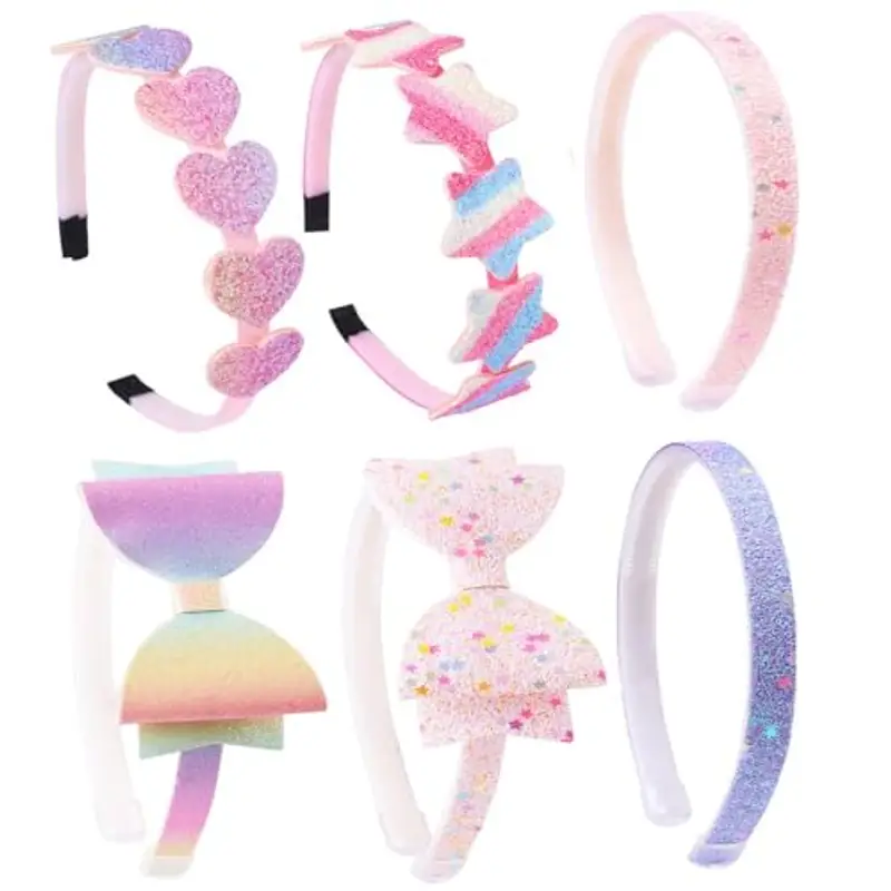DRESHOW 6 Pezzi Ragazze Fasce Arco Glitter Bambini Fascia Cuore Stella Capelli per Toddlers Adolescenti