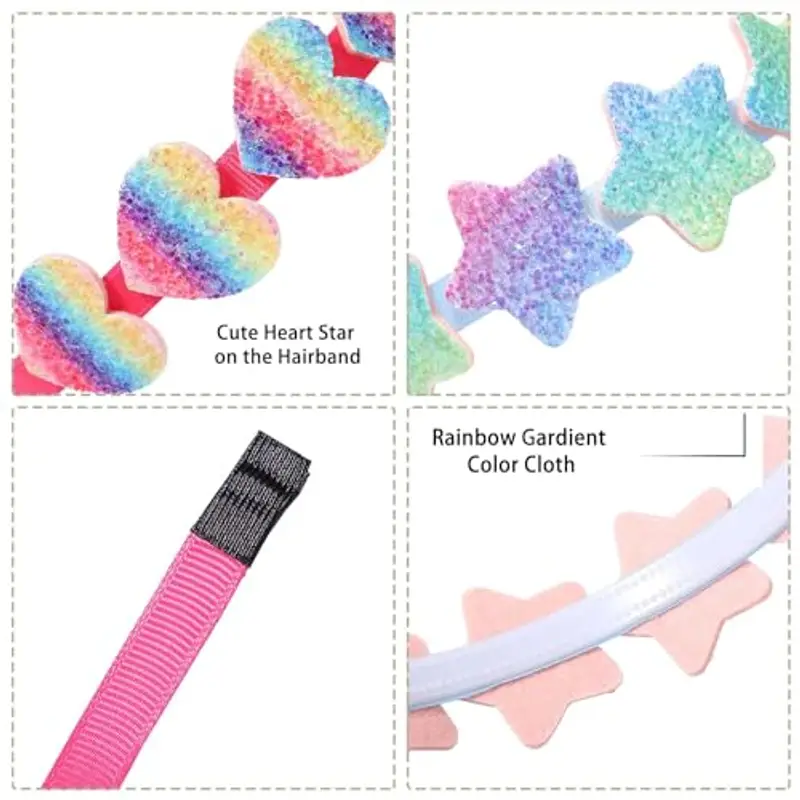 DRESHOW 6 Pezzi Ragazze Fasce Arco Glitter Bambini Fascia Cuore Stella Capelli per Toddlers Adolescenti miniatura 2