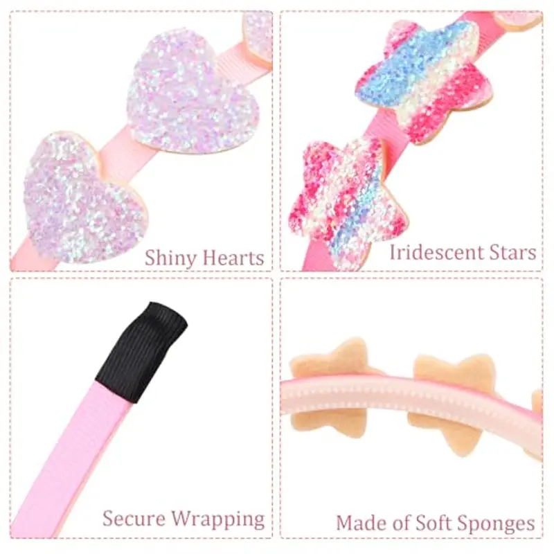 DRESHOW 6 Pezzi Ragazze Fasce Arco Glitter Bambini Fascia Cuore Stella Capelli per Toddlers Adolescenti miniatura 2