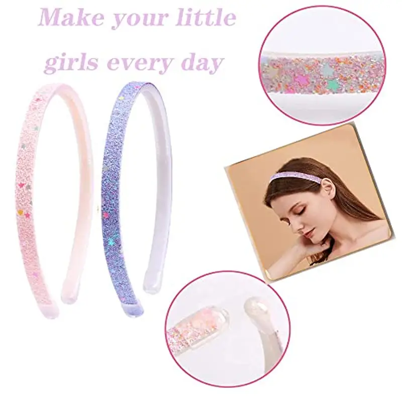 DRESHOW 6 Pezzi Ragazze Fasce Arco Glitter Bambini Fascia Cuore Stella Capelli per Toddlers Adolescenti miniatura 3