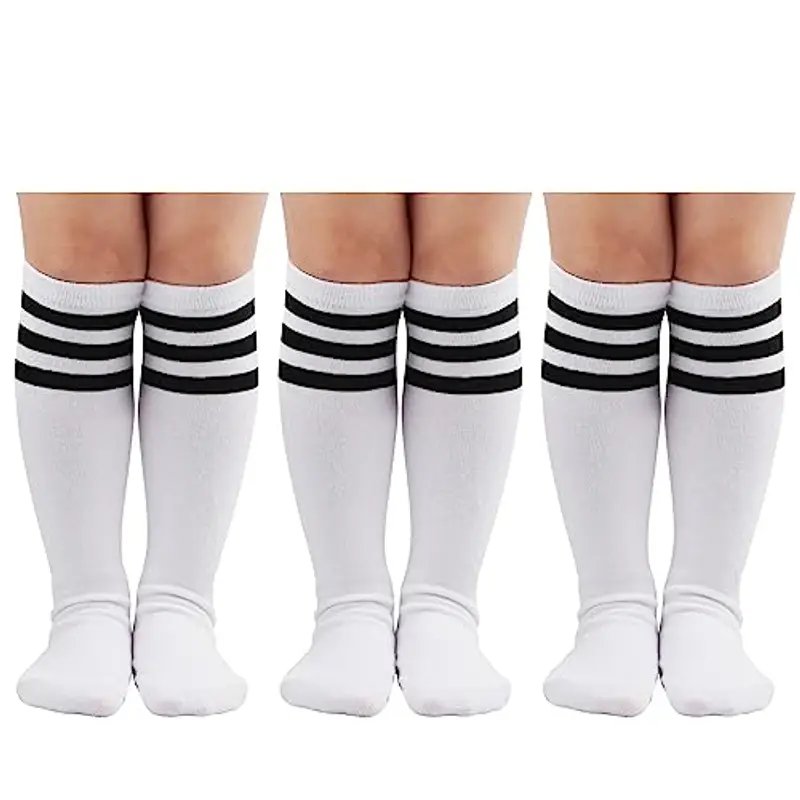 DRESHOW Calzini da Calcio Bambino a Strisce Ginocchio Alto di Cotone Uniforme Sport Lungo Tubo per Ragazzi Ragazze