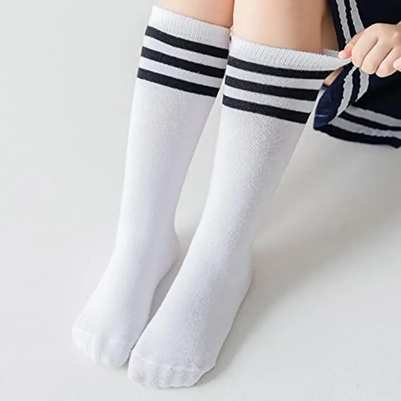 DRESHOW Calzini da Calcio Bambino a Strisce Ginocchio Alto di Cotone Uniforme Sport Lungo Tubo per Ragazzi Ragazze miniatura 2