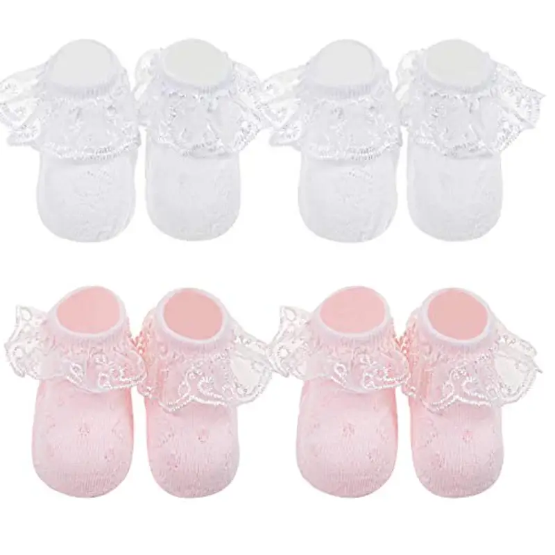 DRESHOW Calzini da Neonato con Fiocco in Pizzo Calzini in Pizzo con Volant Neonato e Bambini Piccoli Calzini Alla Caviglia miniatura 2