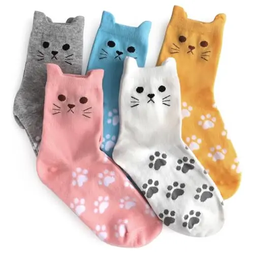 DRESHOW Calzini Donna da Gatto Calzini Alla Casual Caviglia Divertenti Fantasia Gatto a Forma di Zampa Simpatici per