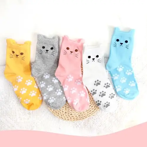 DRESHOW Calzini Donna da Gatto Calzini Alla Casual Caviglia Divertenti Fantasia Gatto a Forma di Zampa Simpatici per miniatura 2