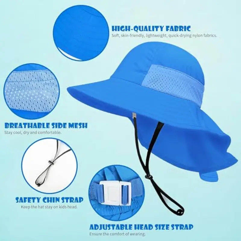 DRESHOW Cappello da Sole per Neonati UPF 50+ Cappello da Collo per Ragazzo Protezione per Bambini Cappello a Secchiello Traspirante miniatura 2