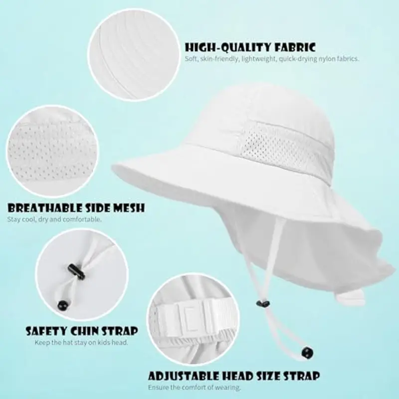 DRESHOW Cappello da Sole per Neonati UPF 50+ Cappello da Collo per Ragazzo Protezione per Bambini Cappello a Secchiello Traspirante miniatura 2