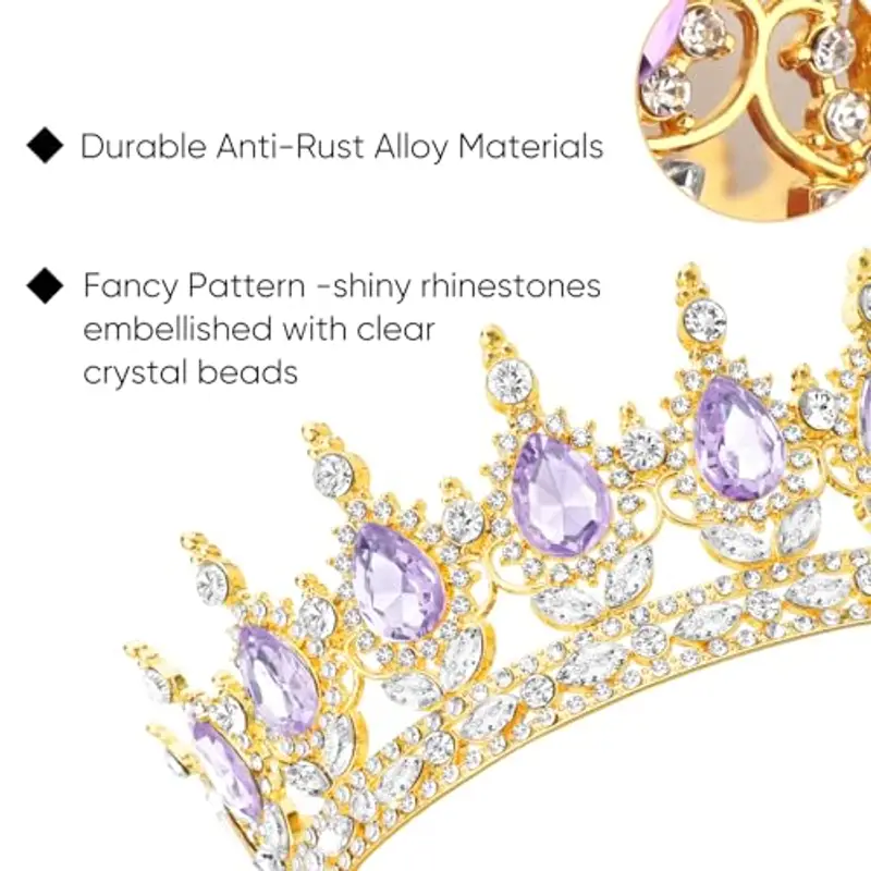 DRESHOW Corona da Donna Diadema Rotondo Principessa Corona Regina Barocca con Strass Scintillanti per Matrimonio Ballo Compleanno Pageant miniatura 2