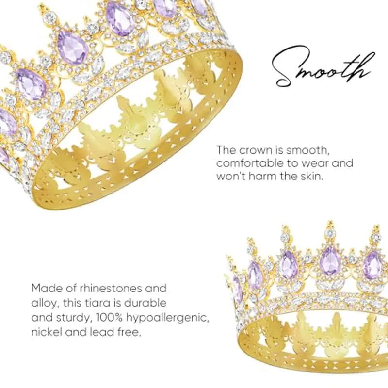 DRESHOW Corona da Donna Diadema Rotondo Principessa Corona Regina Barocca con Strass Scintillanti per Matrimonio Ballo Compleanno Pageant miniatura 3