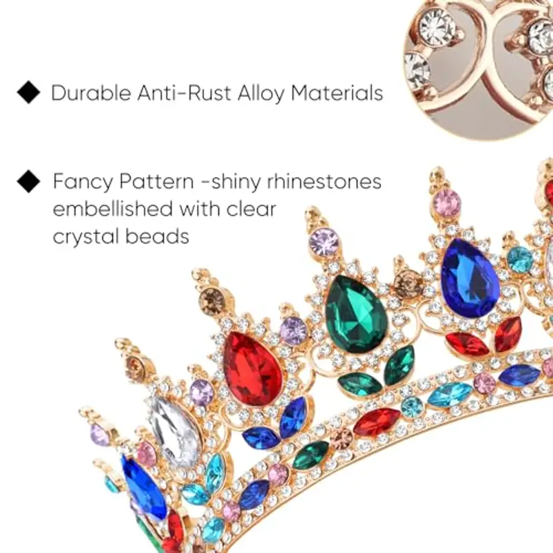 DRESHOW Corona da Donna Diadema Rotondo Principessa Corona Regina Barocca con Strass Scintillanti per Matrimonio Ballo Compleanno Pageant miniatura 2