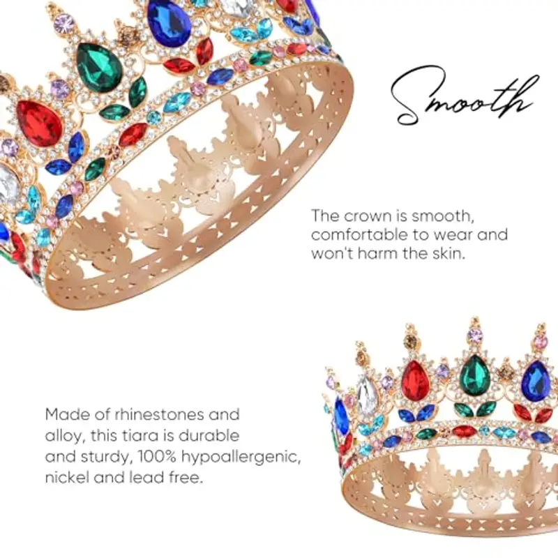 DRESHOW Corona da Donna Diadema Rotondo Principessa Corona Regina Barocca con Strass Scintillanti per Matrimonio Ballo Compleanno Pageant miniatura 3