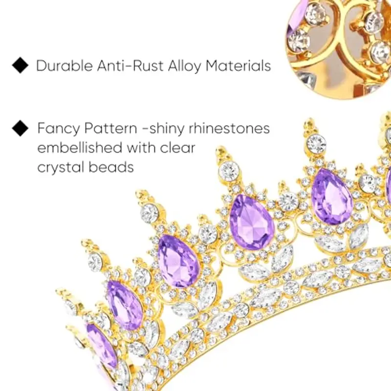 DRESHOW Corona da Donna Diadema Rotondo Principessa Corona Regina Barocca con Strass Scintillanti per Matrimonio Ballo Compleanno Pageant miniatura 2