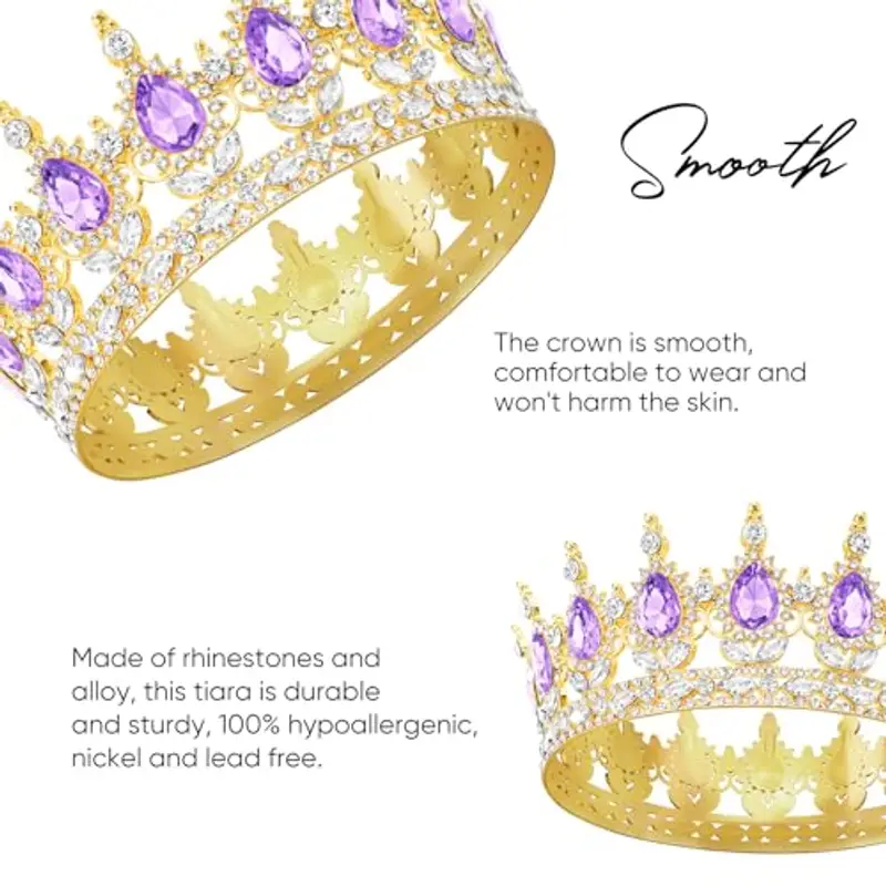 DRESHOW Corona da Donna Diadema Rotondo Principessa Corona Regina Barocca con Strass Scintillanti per Matrimonio Ballo Compleanno Pageant miniatura 3