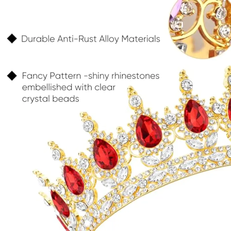 DRESHOW Corona da Donna Diadema Rotondo Principessa Corona Regina Barocca con Strass Scintillanti per Matrimonio Ballo Compleanno Pageant miniatura 2