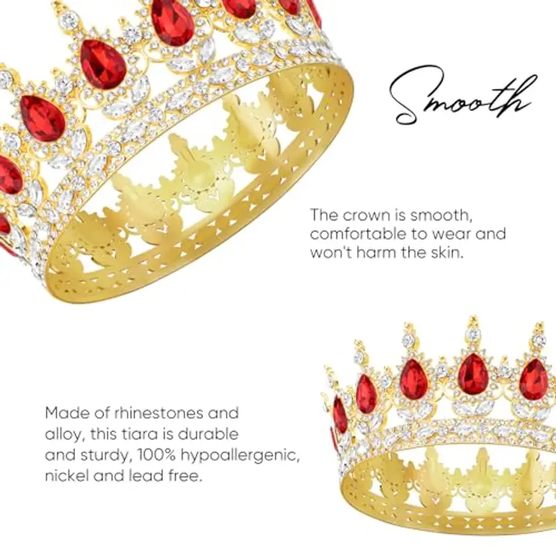 DRESHOW Corona da Donna Diadema Rotondo Principessa Corona Regina Barocca con Strass Scintillanti per Matrimonio Ballo Compleanno Pageant miniatura 3