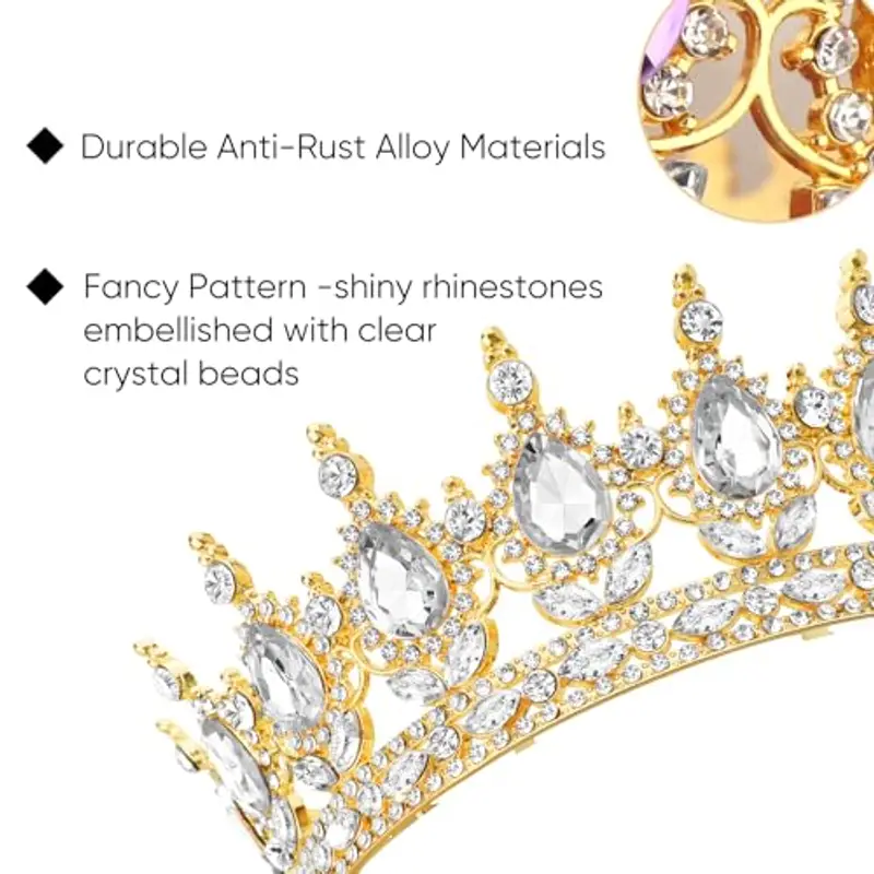 DRESHOW Corona da Donna Diadema Rotondo Principessa Corona Regina Barocca con Strass Scintillanti per Matrimonio Ballo Compleanno Pageant miniatura 2