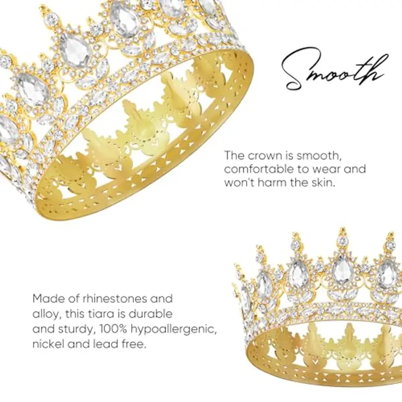 DRESHOW Corona da Donna Diadema Rotondo Principessa Corona Regina Barocca con Strass Scintillanti per Matrimonio Ballo Compleanno Pageant miniatura 3