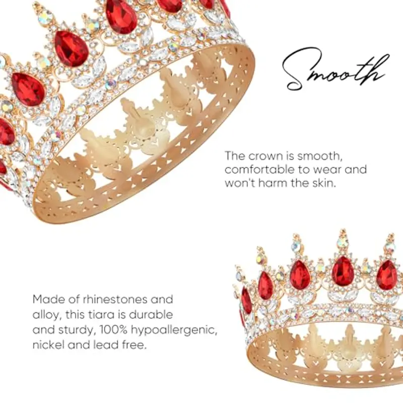 DRESHOW Corona da Donna Diadema Rotondo Principessa Corona Regina Barocca con Strass Scintillanti per Matrimonio Ballo Compleanno Pageant miniatura 3