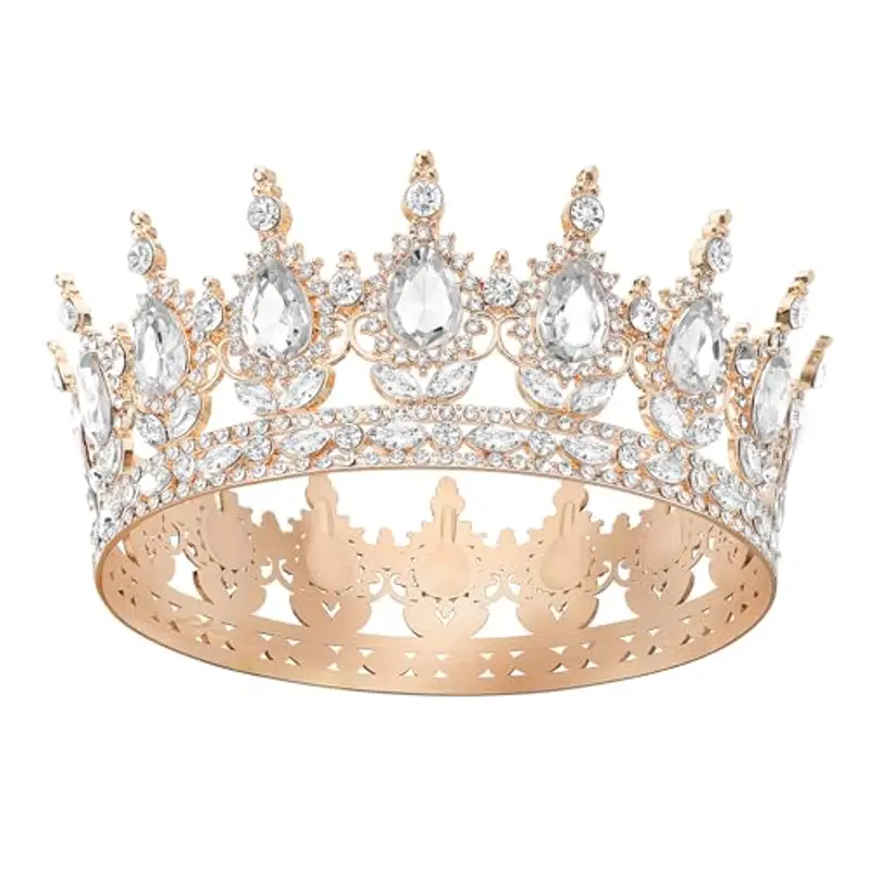DRESHOW Corona da Donna Diadema Rotondo Principessa Corona Regina Barocca con Strass Scintillanti per Matrimonio Ballo Compleanno Pageant