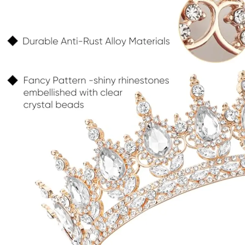 DRESHOW Corona da Donna Diadema Rotondo Principessa Corona Regina Barocca con Strass Scintillanti per Matrimonio Ballo Compleanno Pageant miniatura 2