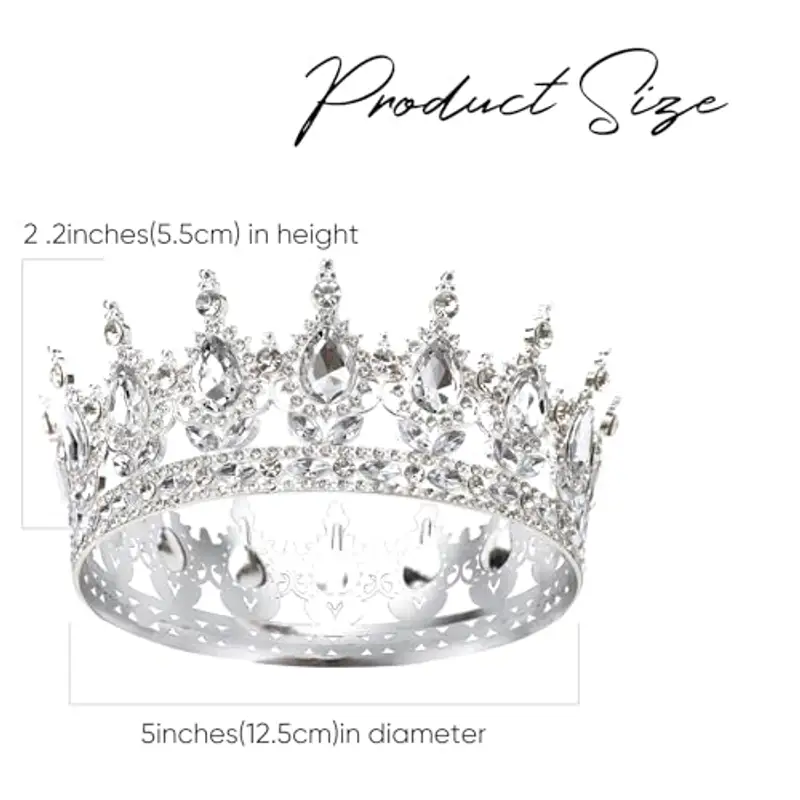 DRESHOW Corona da Donna Diadema Rotondo Principessa Corona Regina Barocca con Strass Scintillanti per Matrimonio Ballo Compleanno Pageant miniatura 3