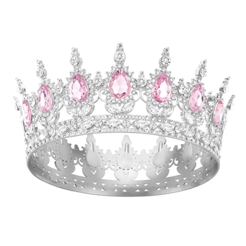 DRESHOW Corona da Donna Diadema Rotondo Principessa Corona Regina Barocca con Strass Scintillanti per Matrimonio Ballo Compleanno Pageant
