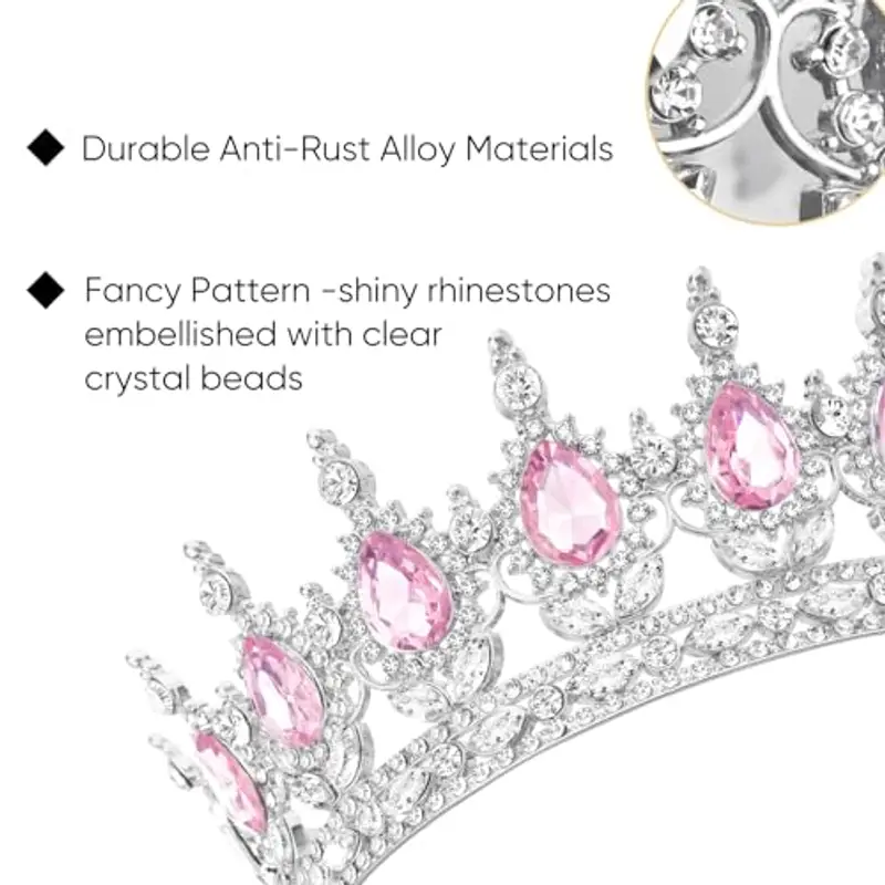 DRESHOW Corona da Donna Diadema Rotondo Principessa Corona Regina Barocca con Strass Scintillanti per Matrimonio Ballo Compleanno Pageant miniatura 2