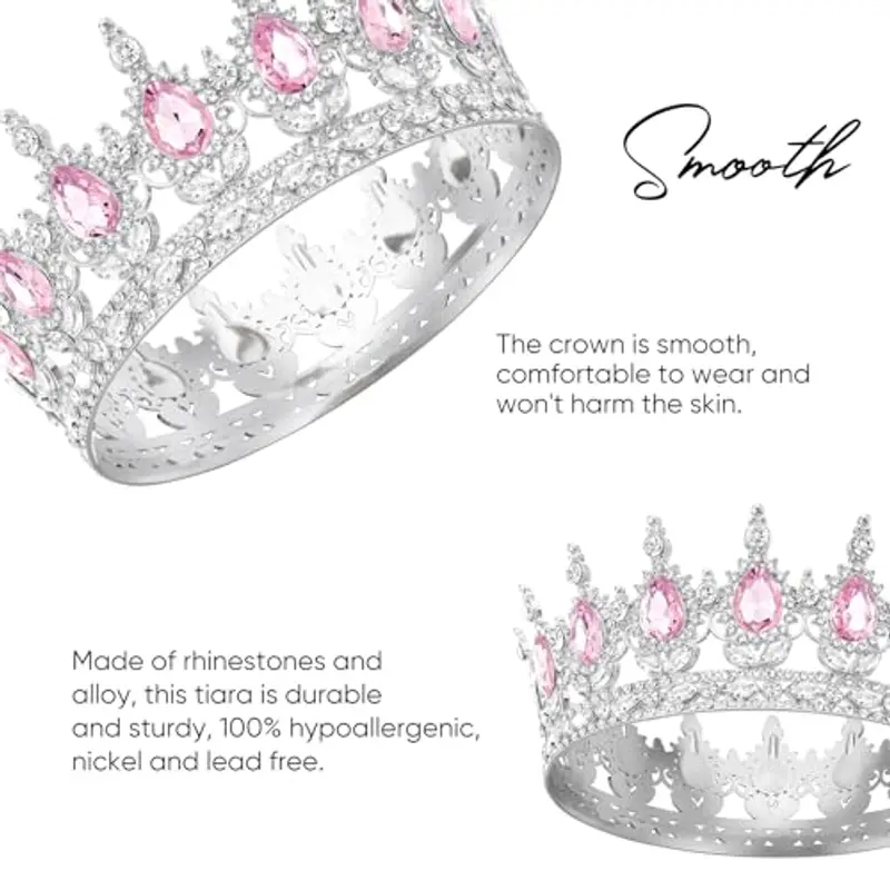 DRESHOW Corona da Donna Diadema Rotondo Principessa Corona Regina Barocca con Strass Scintillanti per Matrimonio Ballo Compleanno Pageant miniatura 3