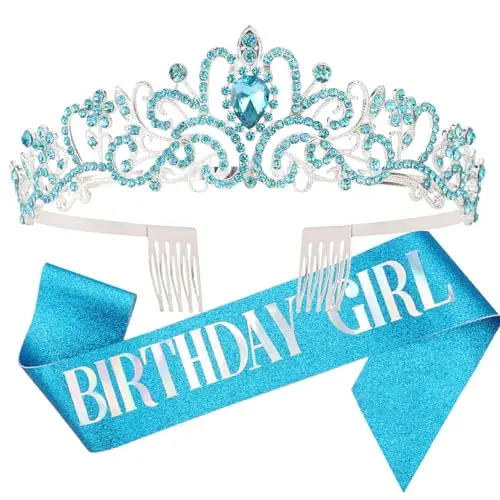 DRESHOW Corona di Compleanno e Fusciacca per le Donna Fascia di Compleanno Della Ragazza e Tiara di Strass Set di