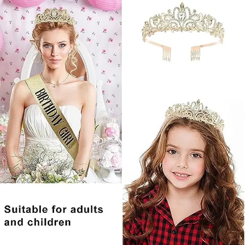 DRESHOW Corona di Compleanno e Fusciacca per le Donna Fascia di Compleanno Della Ragazza e Tiara di Strass Set di Decorazioni di Compleanno Accessori per Capelli Fusciacca di Glitter per la Festa miniatura 2