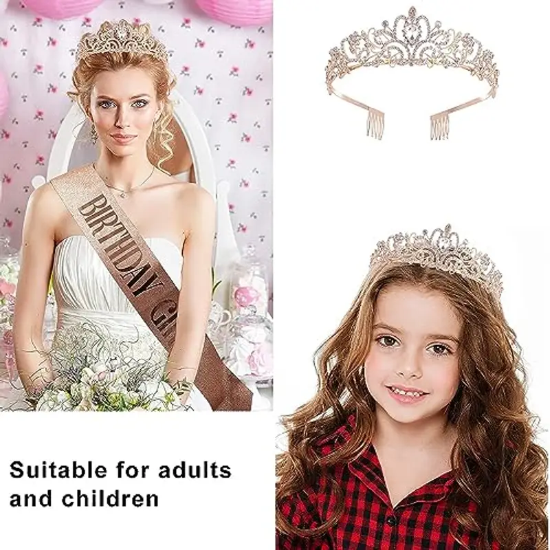 DRESHOW Corona di Compleanno e Fusciacca per le Donna Fascia di Compleanno Della Ragazza e Tiara di Strass Set di Decorazioni di Compleanno Accessori per Capelli Fusciacca di Glitter per la Festa miniatura 2