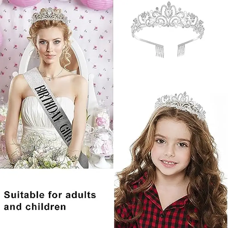 DRESHOW Corona di Compleanno e Fusciacca per le Donna Fascia di Compleanno Della Ragazza e Tiara di Strass Set di Decorazioni di Compleanno Accessori per Capelli Fusciacca di Glitter per la Festa miniatura 2