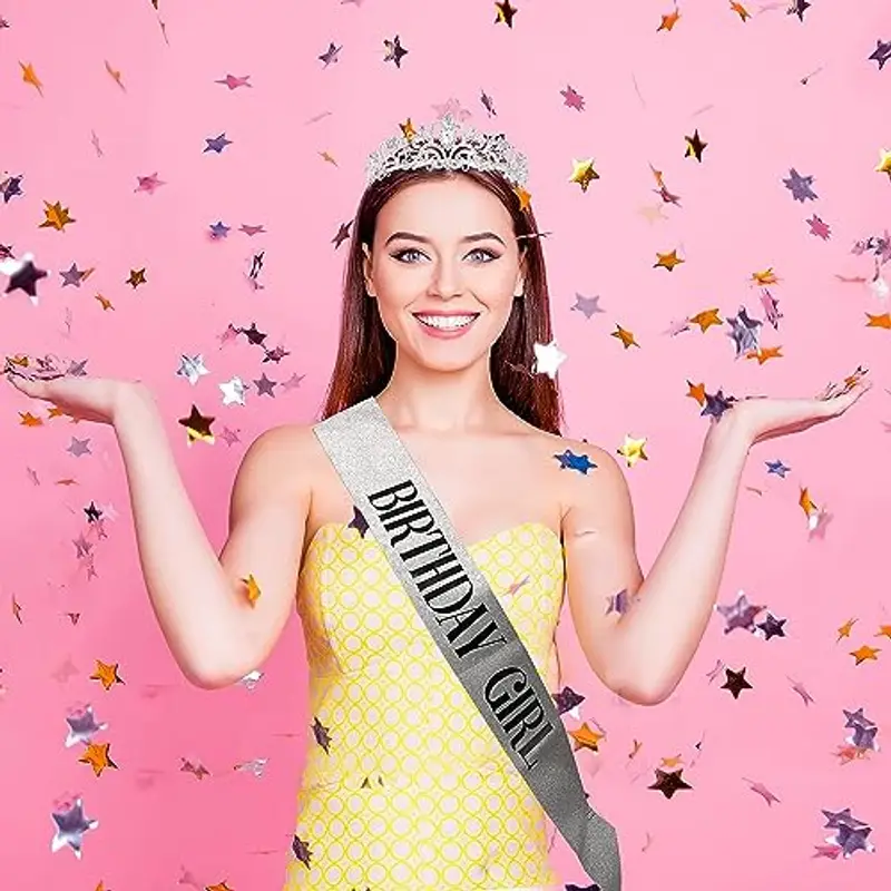 DRESHOW Corona di Compleanno e Fusciacca per le Donna Fascia di Compleanno Della Ragazza e Tiara di Strass Set di Decorazioni di Compleanno Accessori per Capelli Fusciacca di Glitter per la Festa miniatura 3