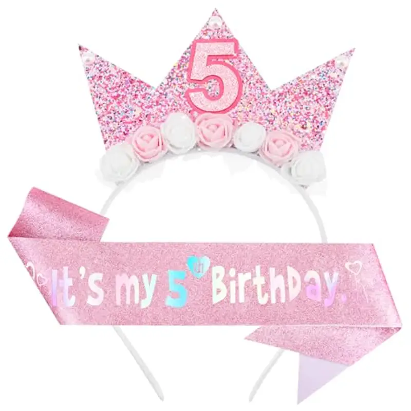 DRESHOW Corona di Fiori di Rosa Corona Bambina Fascia Tiara Corona da Principessa Cerchietto per Feste di Compleanno, Carnevale