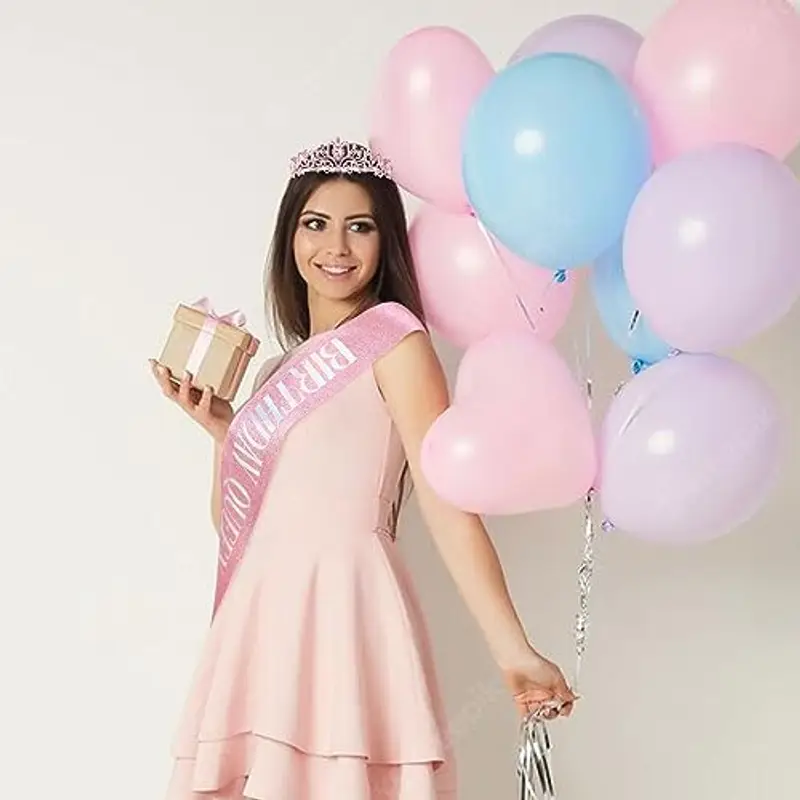 DRESHOW Corona e Fusciacca di Compleanno per Donna Fascia da Regina del Compleanno e Diadema di Strass Set di Diademi e Fusciacche per Ragazze Decorazioni per Capelli Accessori Scintillanti per Festa miniatura 3