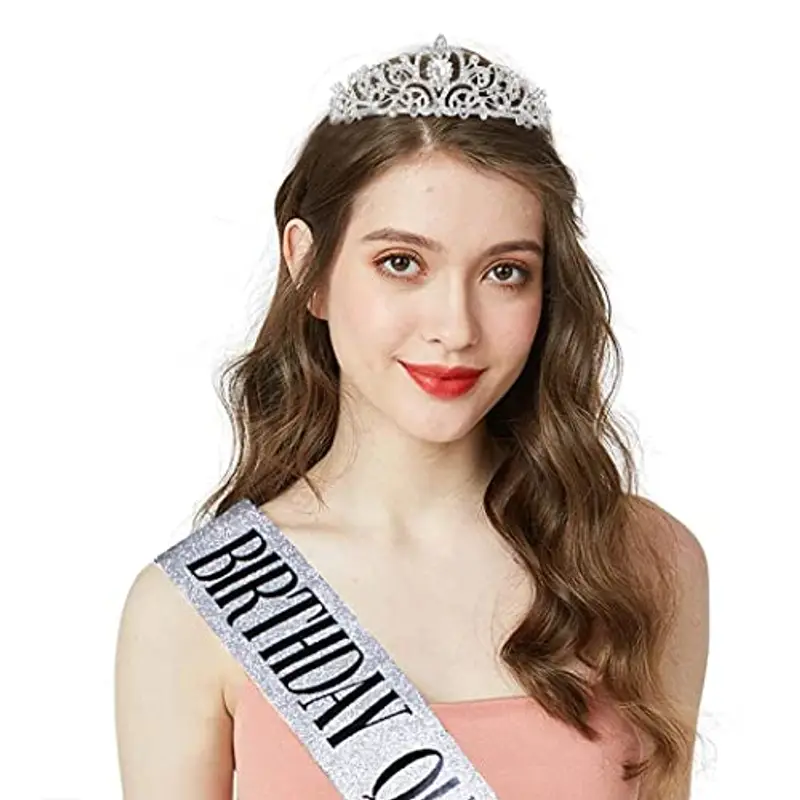 DRESHOW Corona e Fusciacca di Compleanno per Donna Fascia da Regina del Compleanno e Diadema di Strass Set di Diademi e Fusciacche per Ragazze Decorazioni per Capelli Accessori Scintillanti per Festa miniatura 2