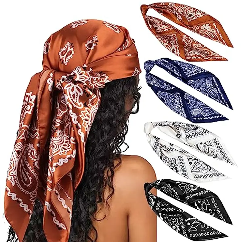 DRESHOW Donna Foulard Quadrato Grande in Raso Sciarpe per Capelli Accessori in Seta Bandane da Spiaggia con Motivi Classici