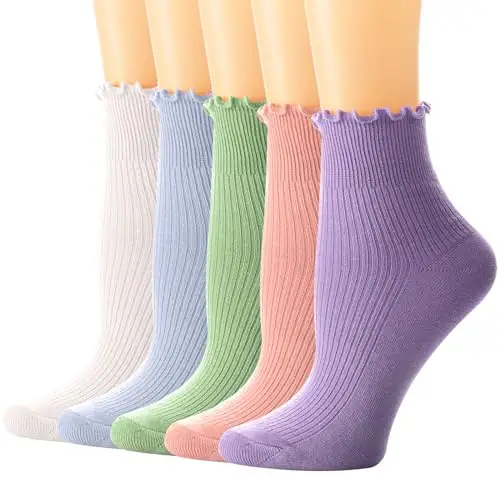 DRESHOW Volant Calzini Casual per Ragazze Carini Calzini da Donna con Volant Calzini Traspiranti alla Caviglia con
