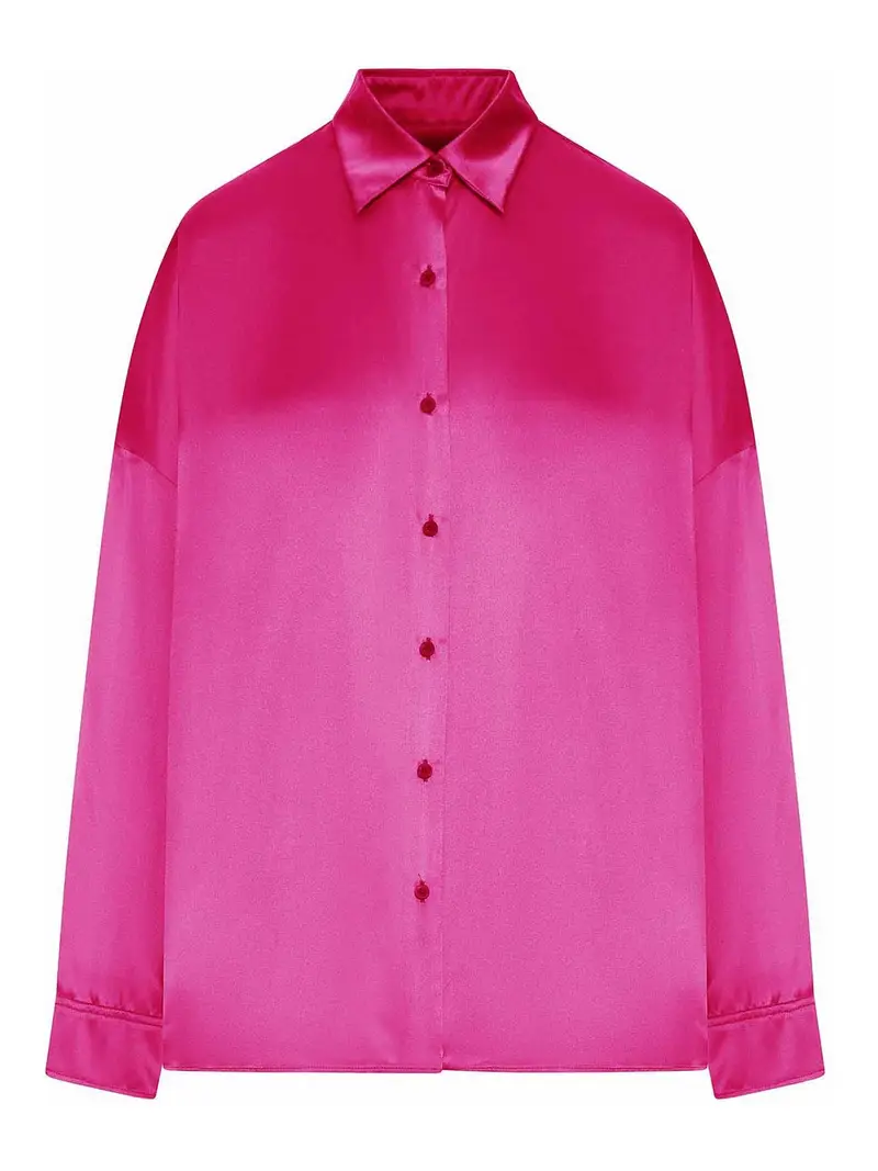 Camicia In Seta Effetto Raso Rosa