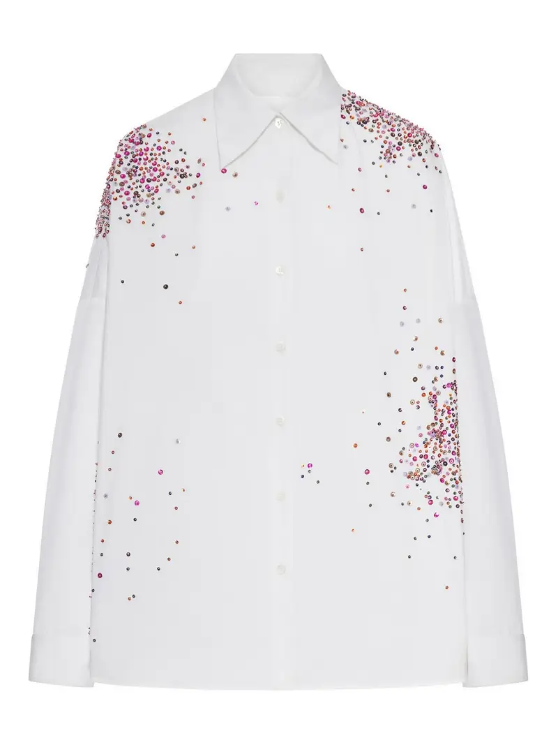 Camicia oversize in cotone con applicazioni Bianco