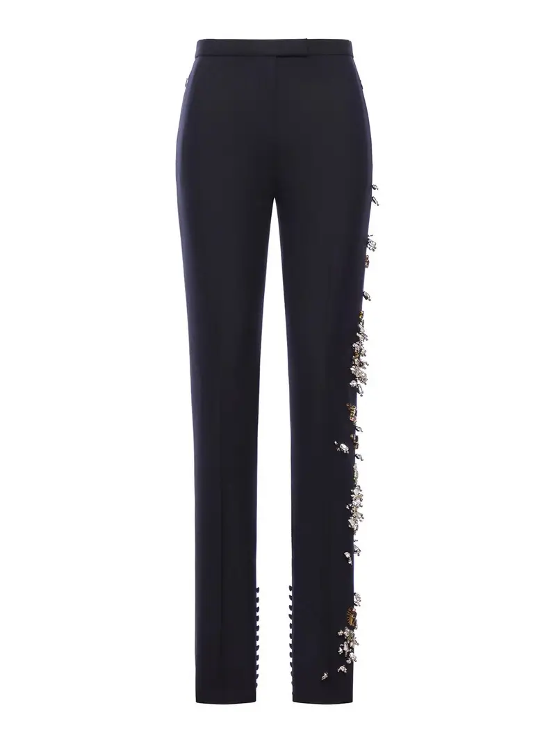 Pantaloni In Lana Con Applicazioni Gioiello Blu