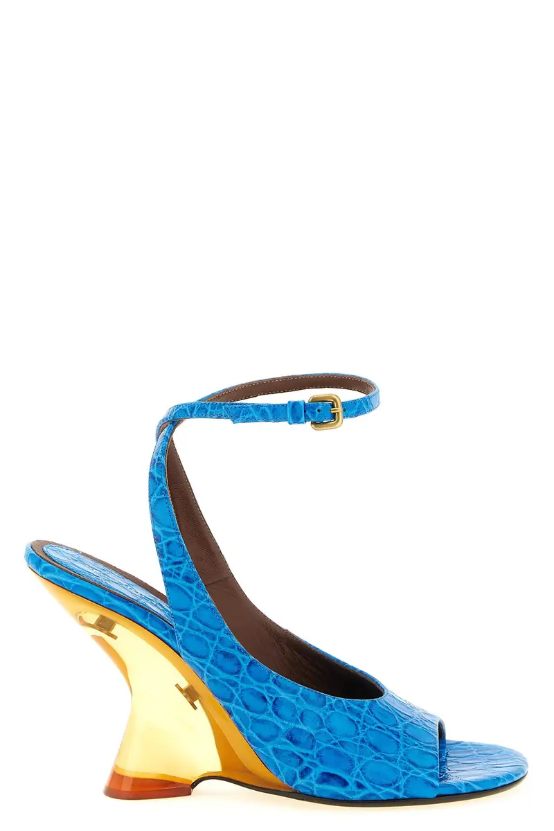 Sandalo Pelle Goffrata Azzurro