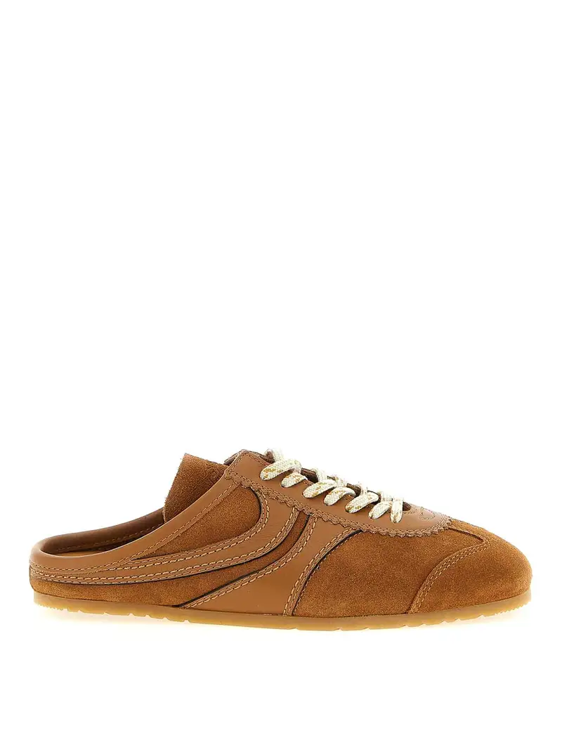 Sneakers con sabot in pelle scamosciata Marrone