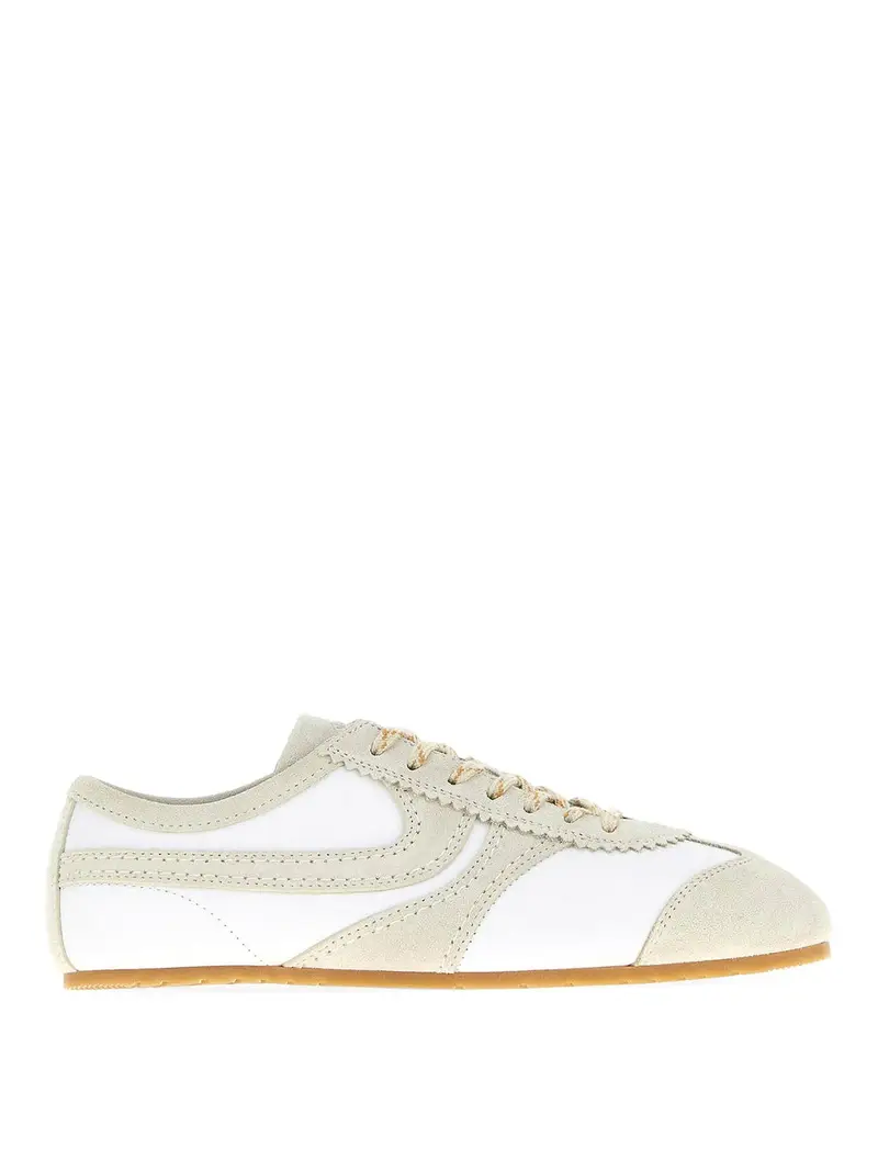 Sneakers In Pelle E Camoscio Bicolore Bianco