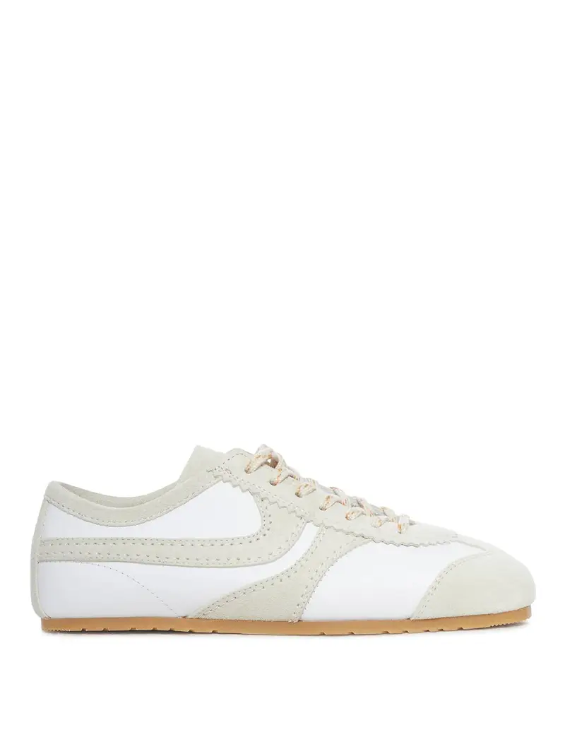 Sneakers In Pelle E Camoscio Bicolore Bianco