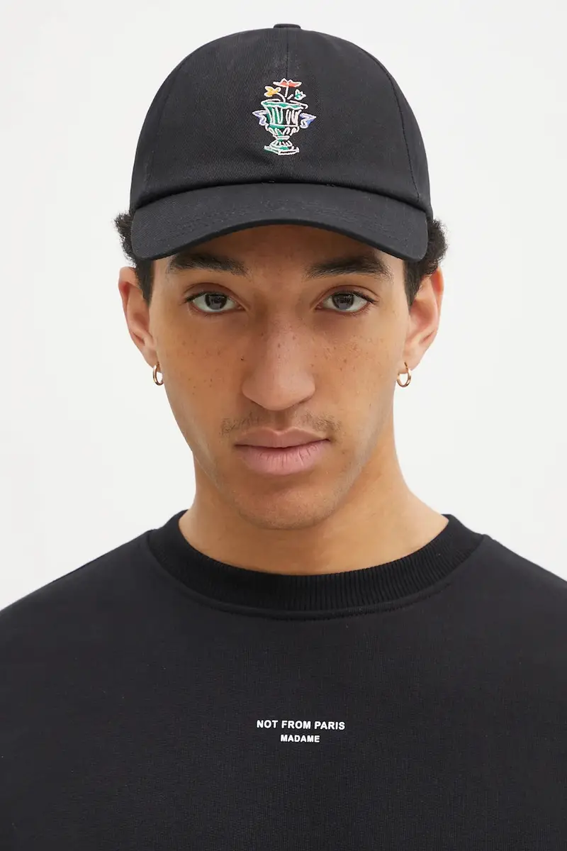 berretto da baseball in cotone La Casquette Vase colore nero con applicazione F-CP165-CO138-BL