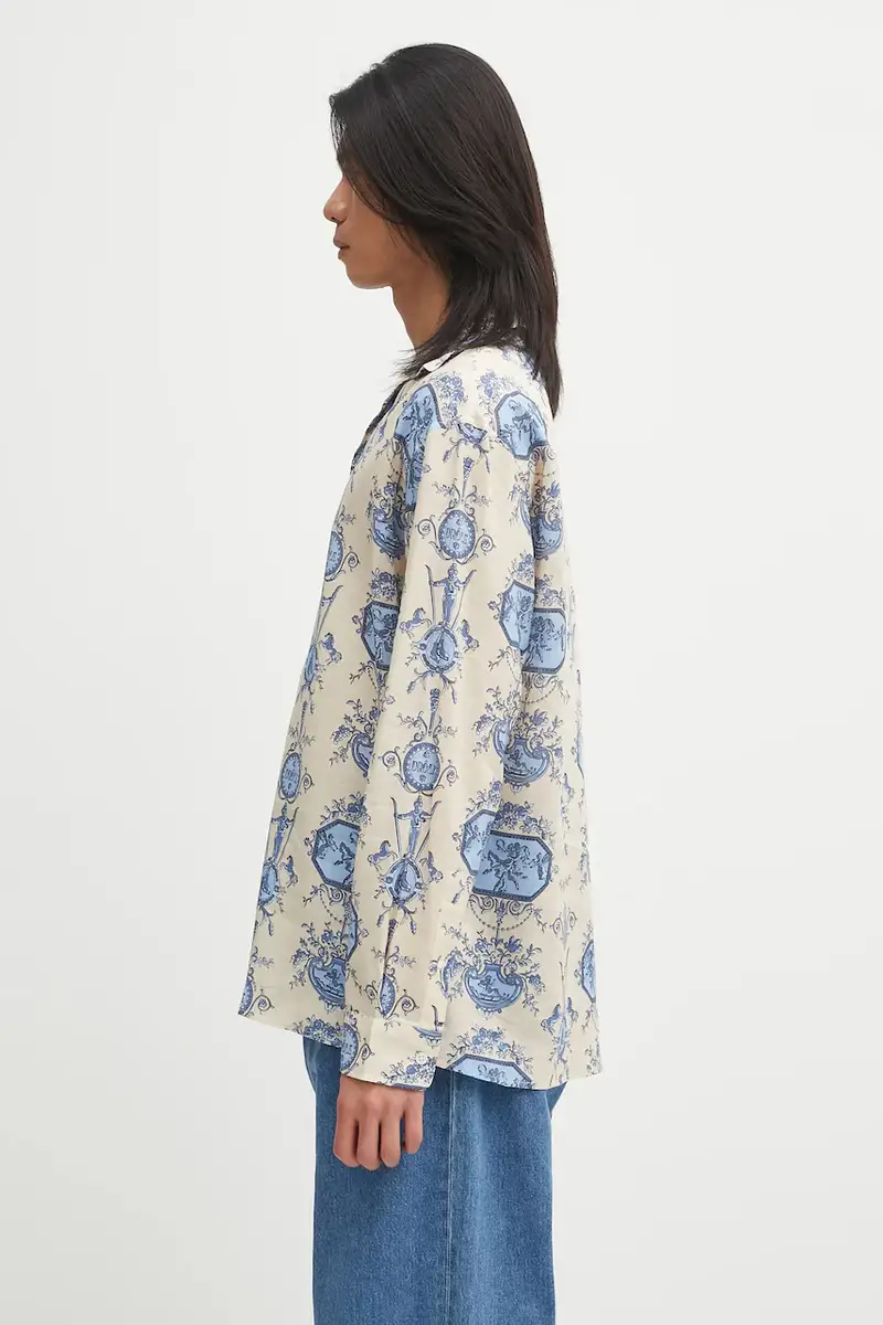 camicia con lino La Chemise Patineur colore beige I.SH232.LI011 miniatura 2