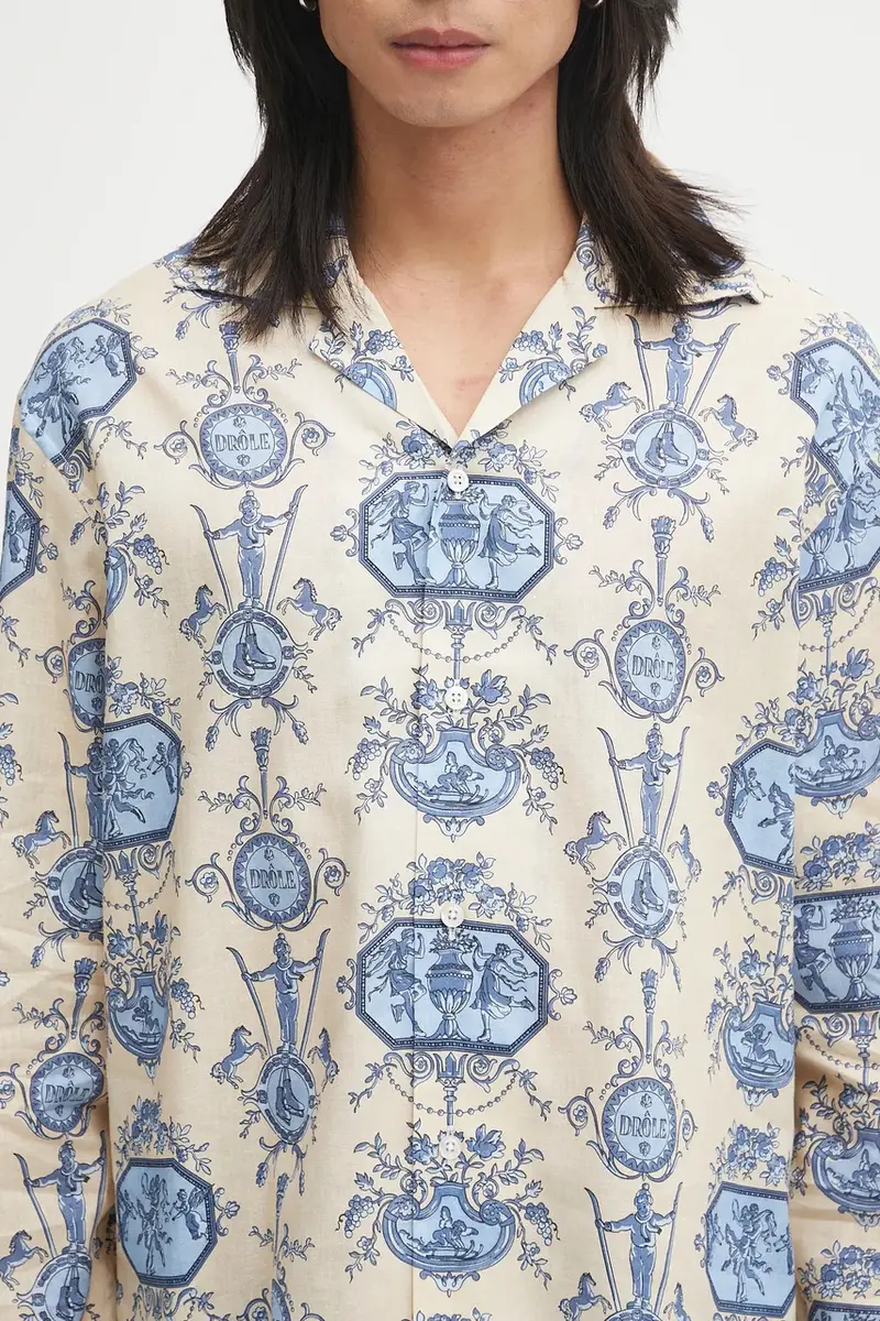 camicia con lino La Chemise Patineur colore beige I.SH232.LI011 miniatura 4