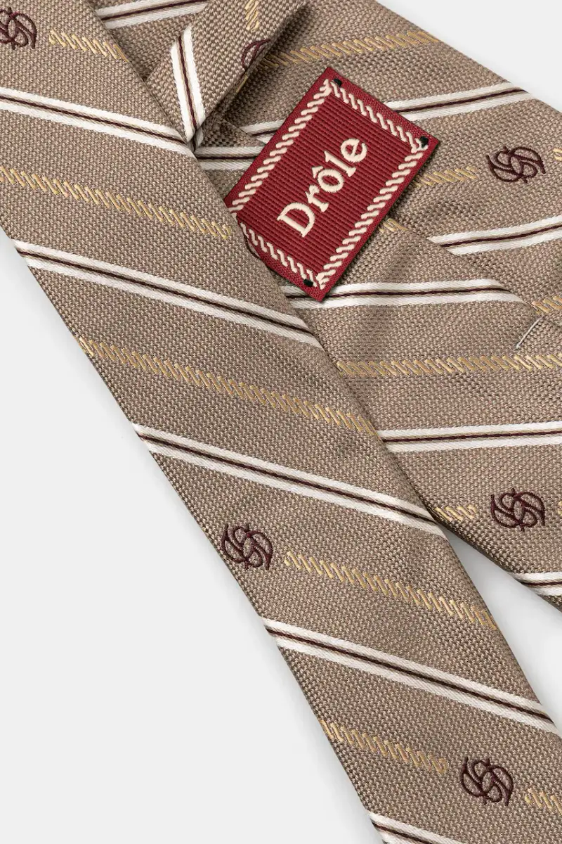 cravatta in seta La Cravate Rayure Monogramme colore beige I.TI002.SE018 miniatura 2